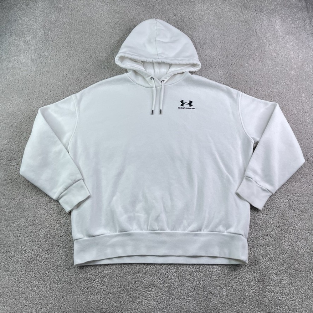 Under Armour Hoodie Womens Small White Icon Fleece Oversized Pullover Sweatshirt